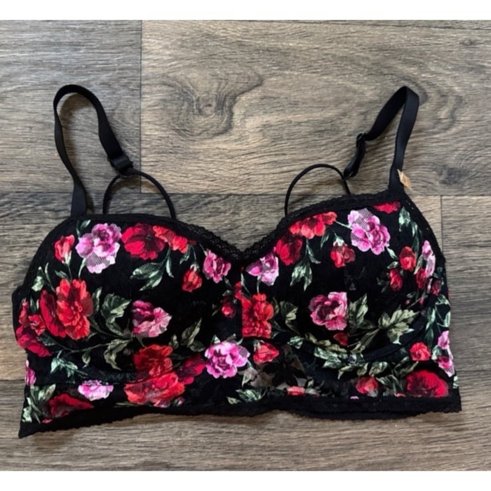 PINK roses floral‎ lace lightly padded bralette sweetheart size xl nwt romantic